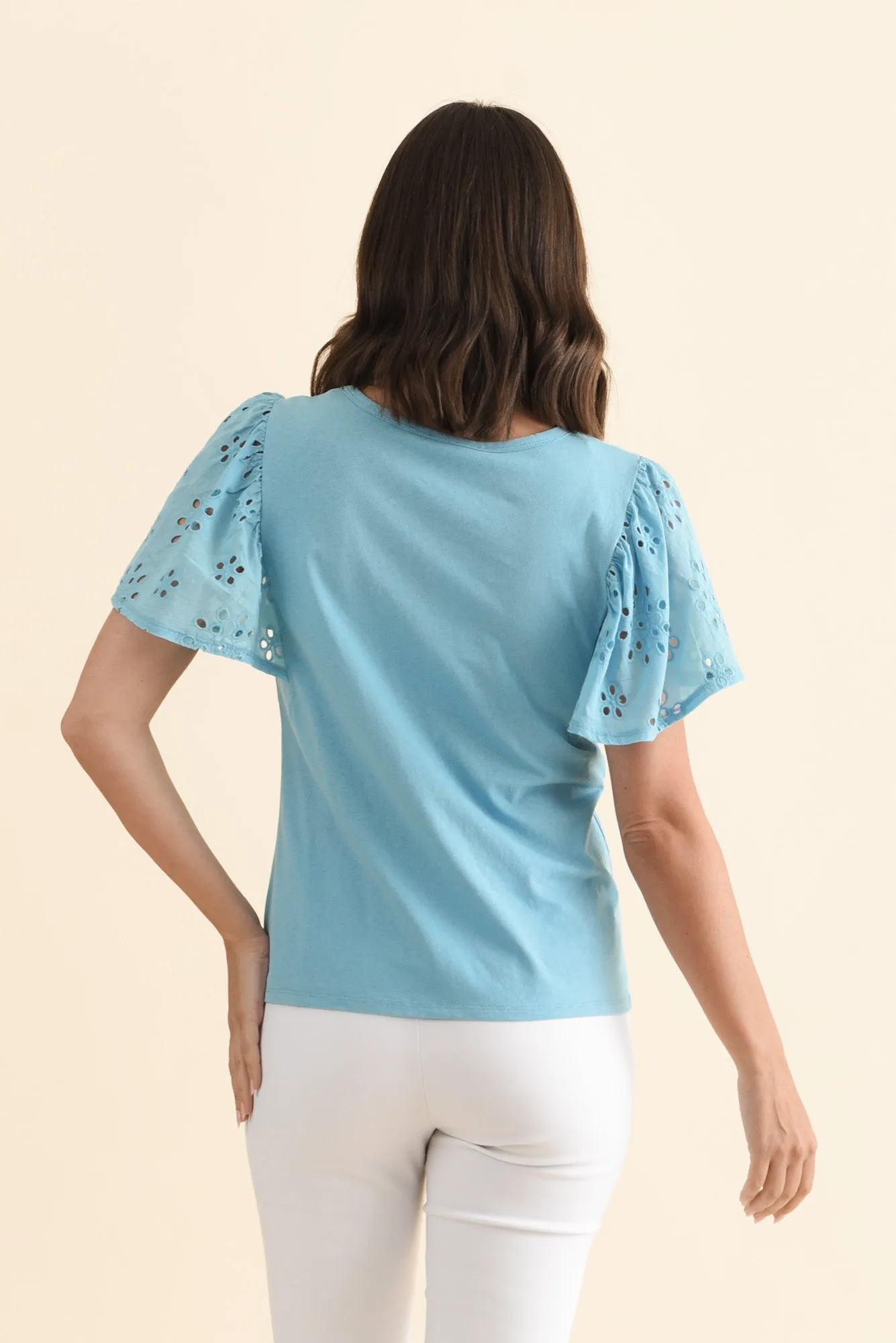 Lottie Blue Embroidered Cotton Tee sold by Blue Bungalow product image thumbnail 4