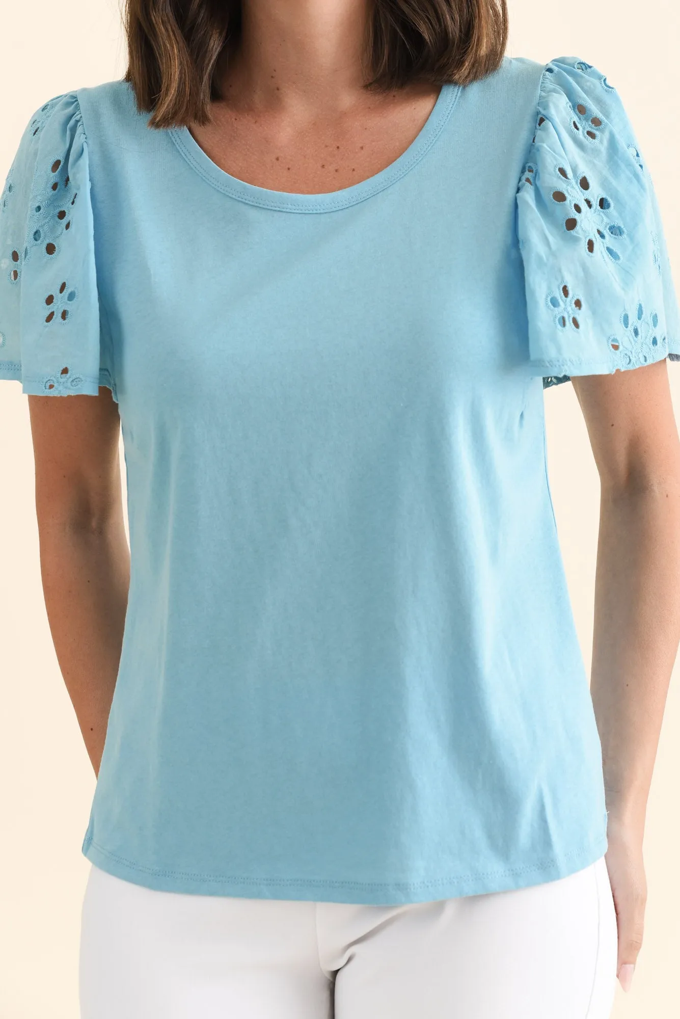 Lottie Blue Embroidered Cotton Tee sold by Blue Bungalow product image thumbnail 5