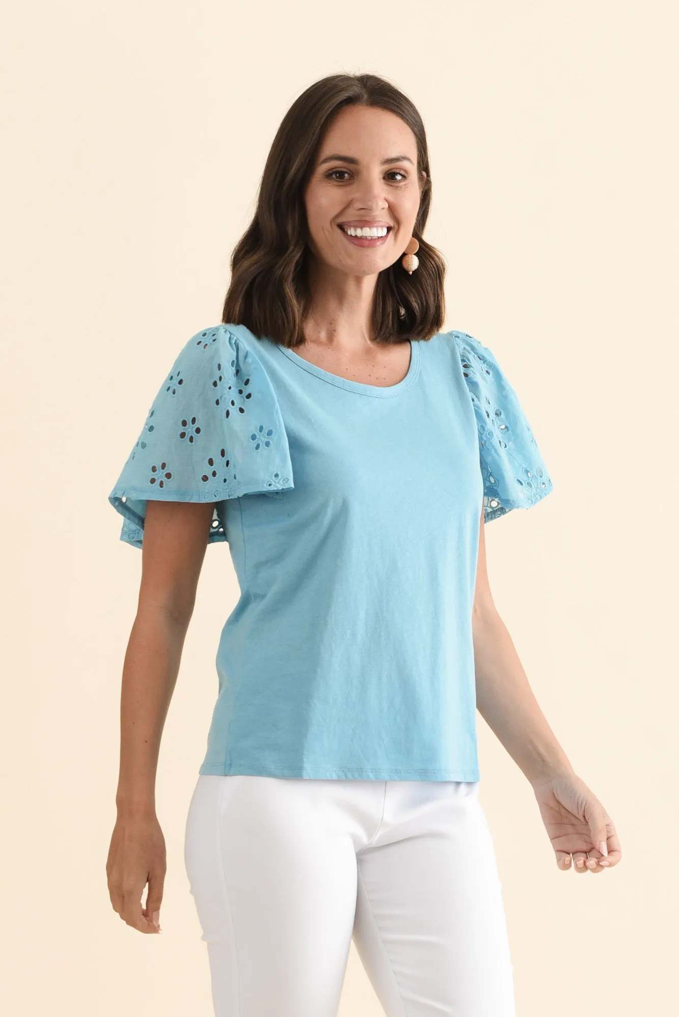 Lottie Blue Embroidered Cotton Tee sold by Blue Bungalow product image thumbnail 3