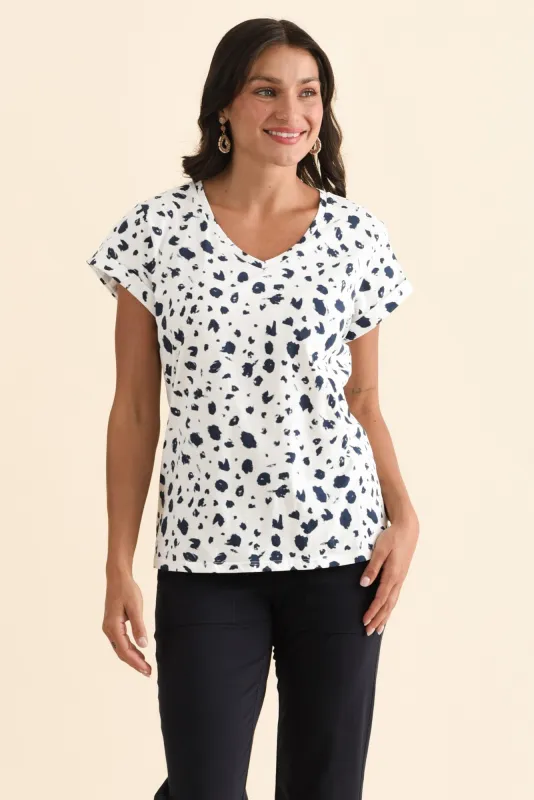 Ayla Blue Speckle Cotton Tee sold by Blue Bungalow