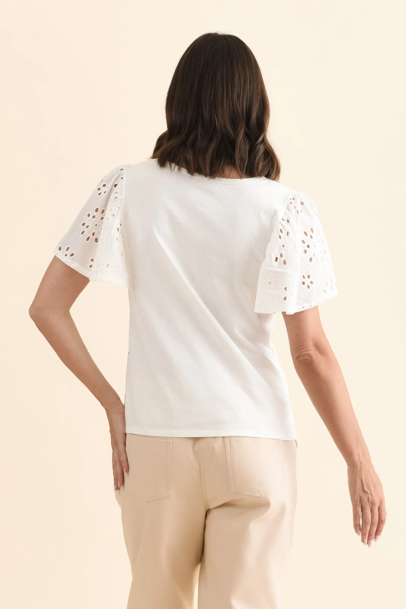 Lottie White Embroidered Cotton Tee sold by Blue Bungalow product image thumbnail 4