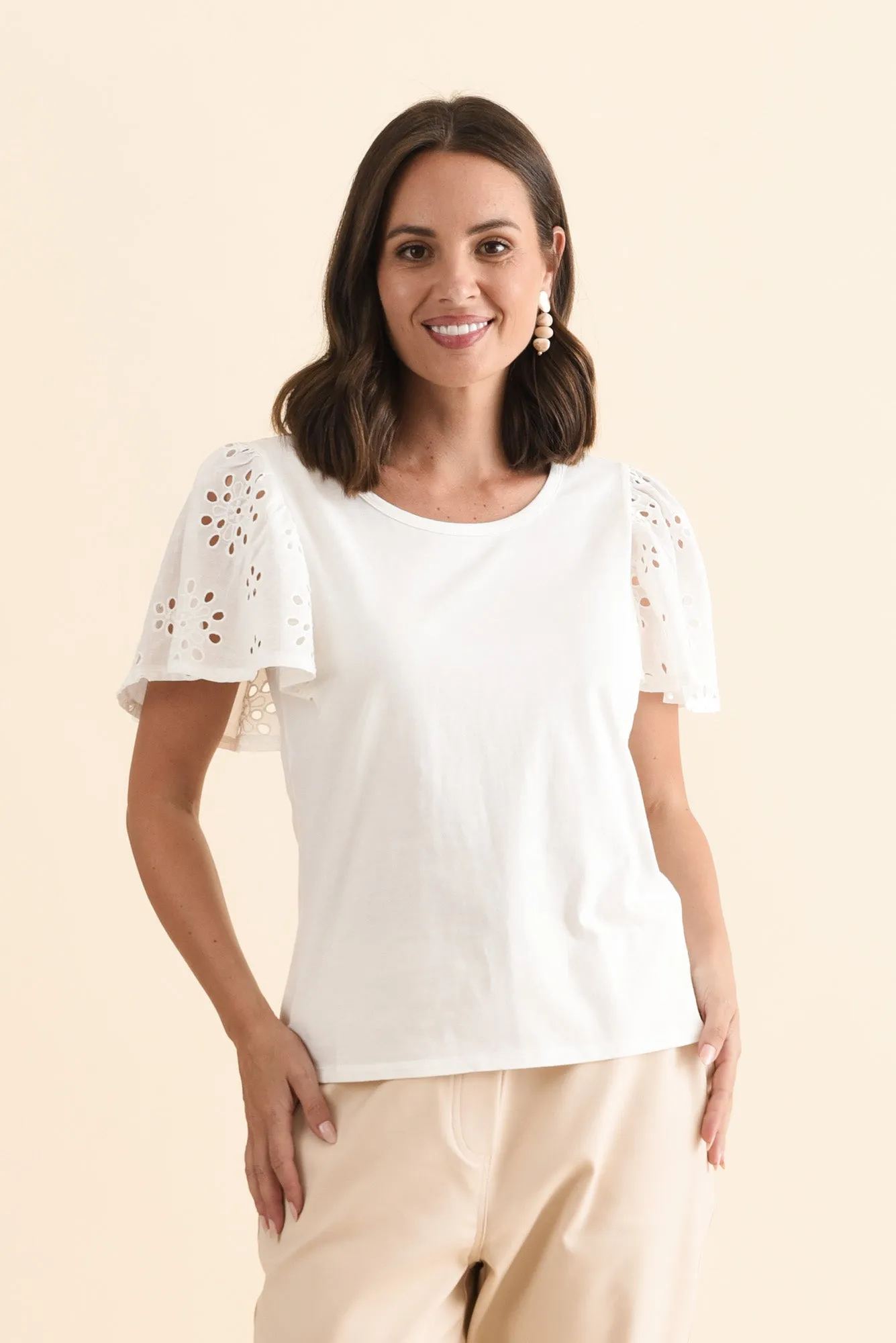 Lottie White Embroidered Cotton Tee sold by Blue Bungalow