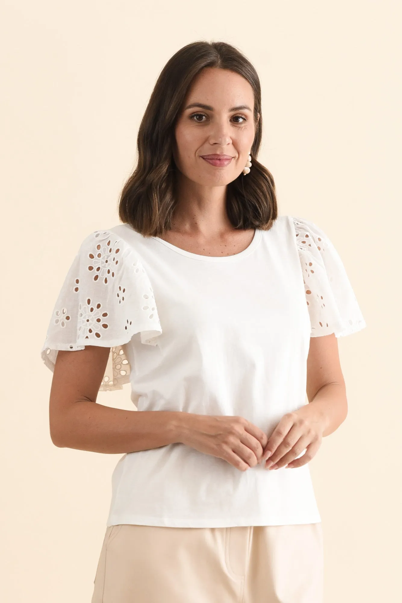 Lottie White Embroidered Cotton Tee sold by Blue Bungalow product image thumbnail 3