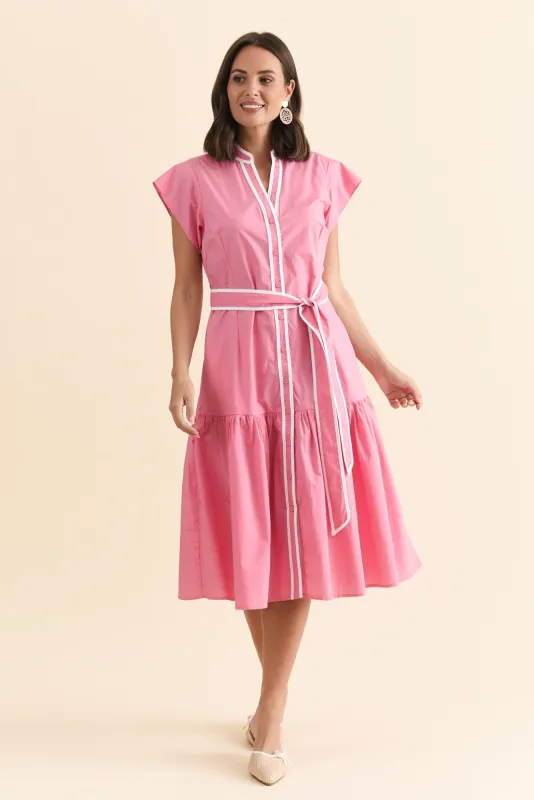 Mari Pink Contrast Cotton Tie Dress sold by Blue Bungalow