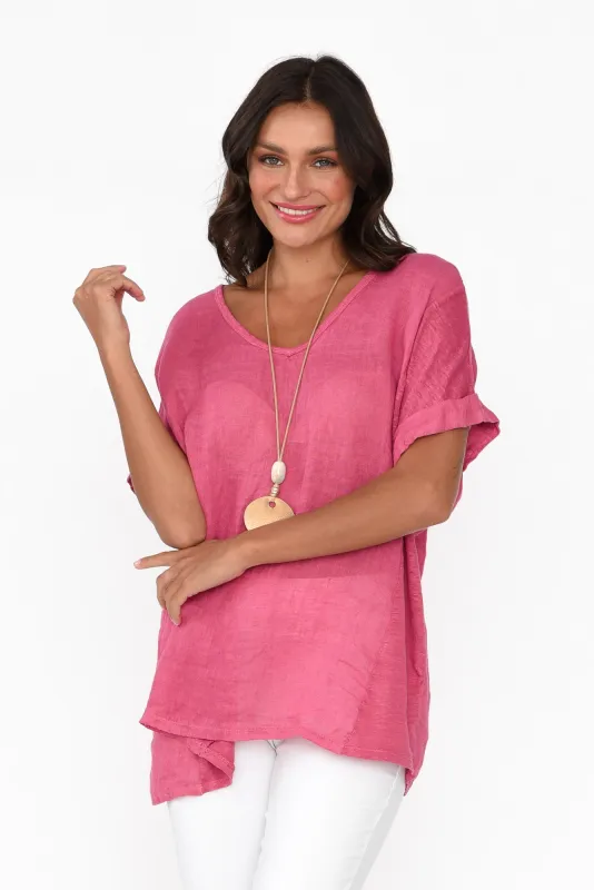 Oversized Anna Pink Linen Tee sold by Blue Bungalow