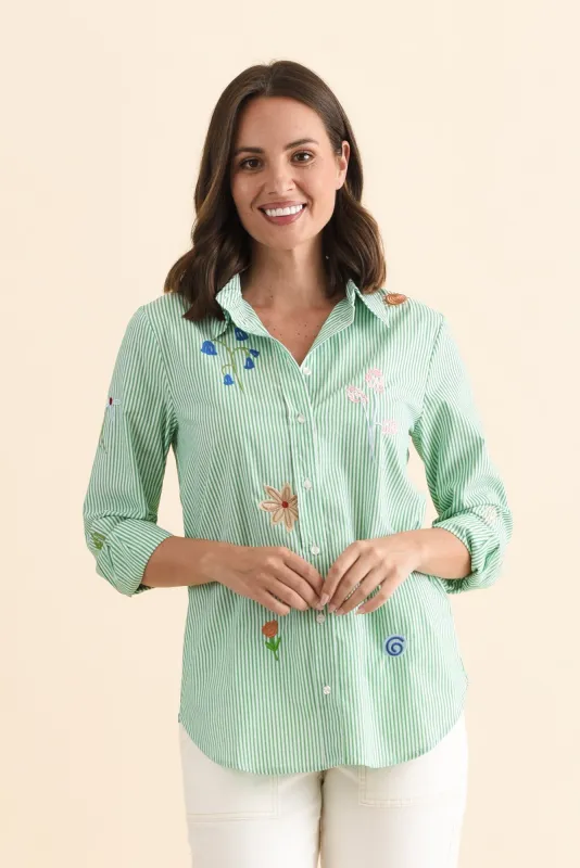 Kimmie Green Stripe Cotton Shirt sold by Blue Bungalow