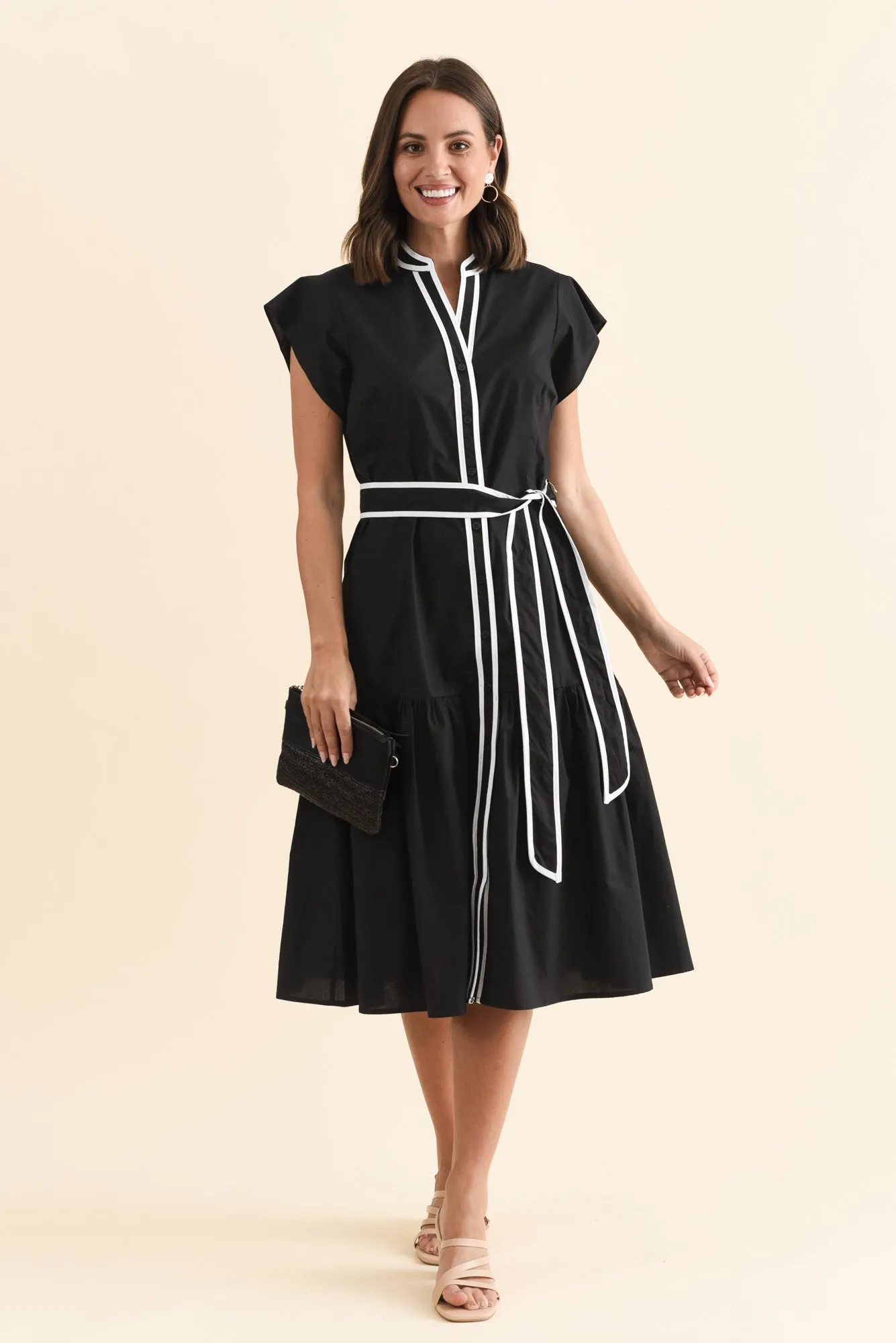 Mari Black Contrast Cotton Tie Dress sold by Blue Bungalow product image thumbnail 2