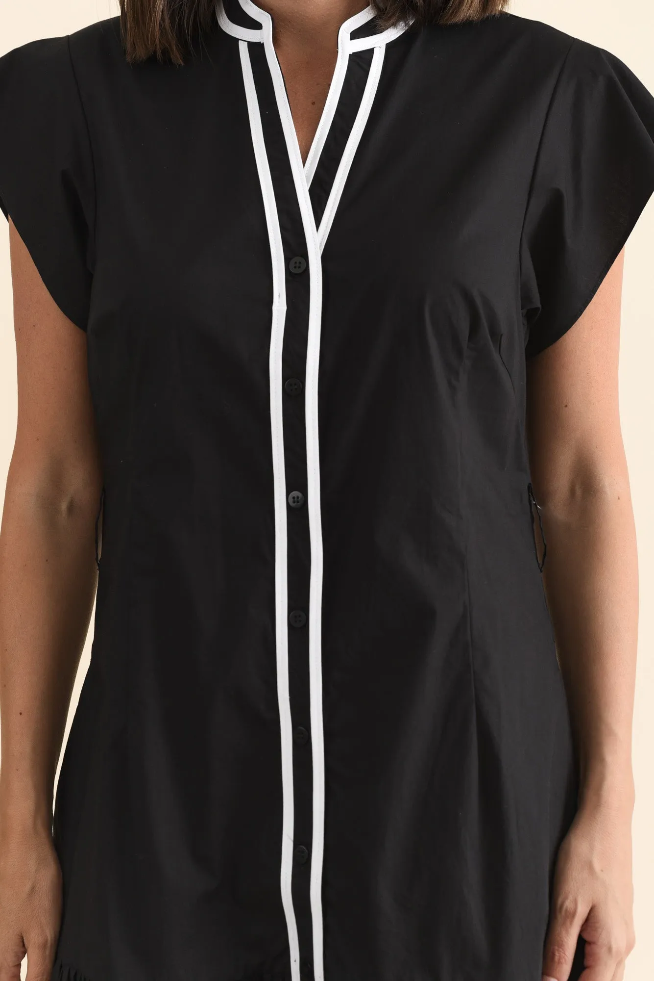 Mari Black Contrast Cotton Tie Dress sold by Blue Bungalow product image thumbnail 5