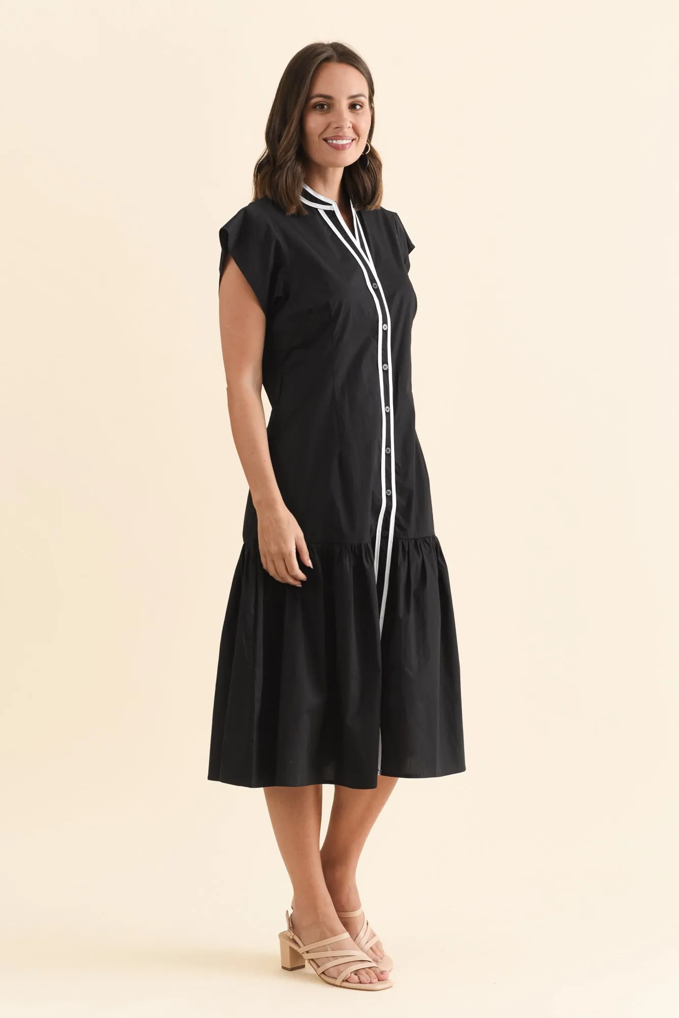 Mari Black Contrast Cotton Tie Dress sold by Blue Bungalow product image thumbnail 3