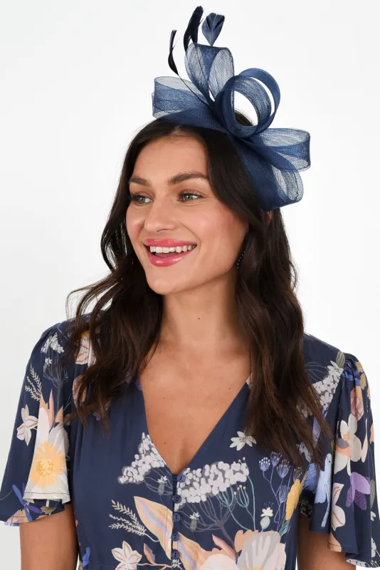 Nyla Navy Feather Fascinator sold by Blue Bungalow