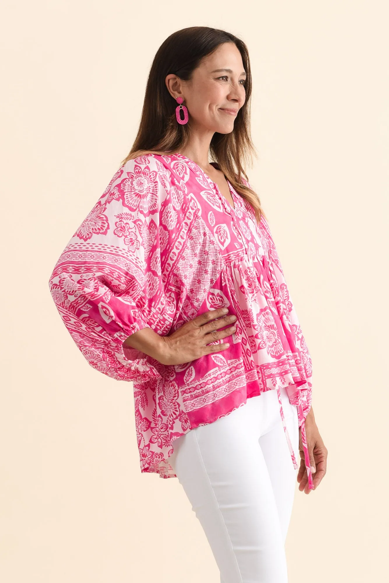 Tayler Pink Flower Puff Sleeve Top sold by Blue Bungalow product image thumbnail 3