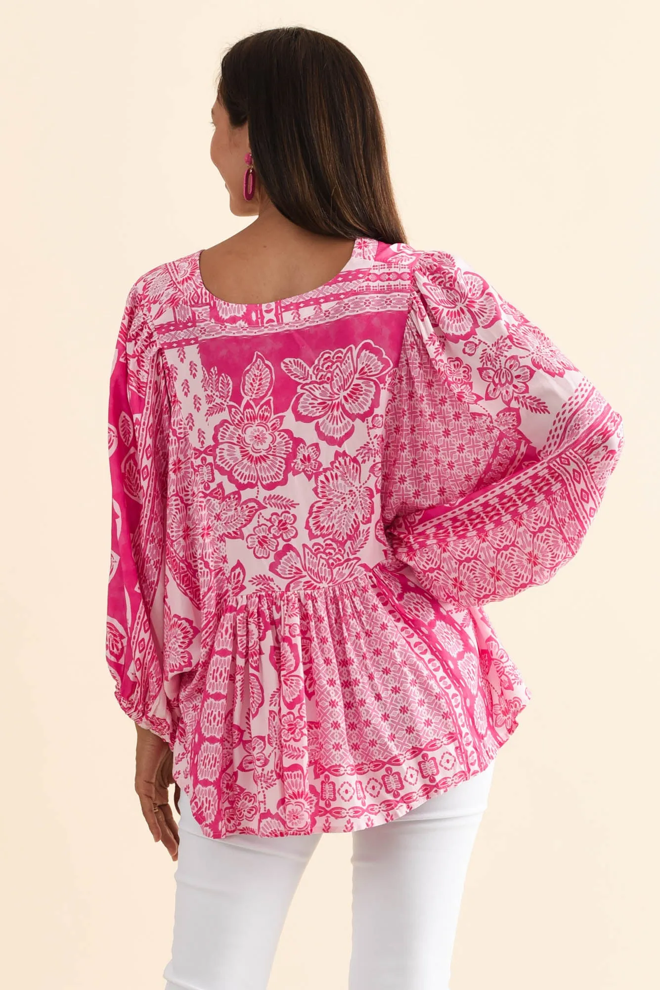 Tayler Pink Flower Puff Sleeve Top sold by Blue Bungalow product image thumbnail 4