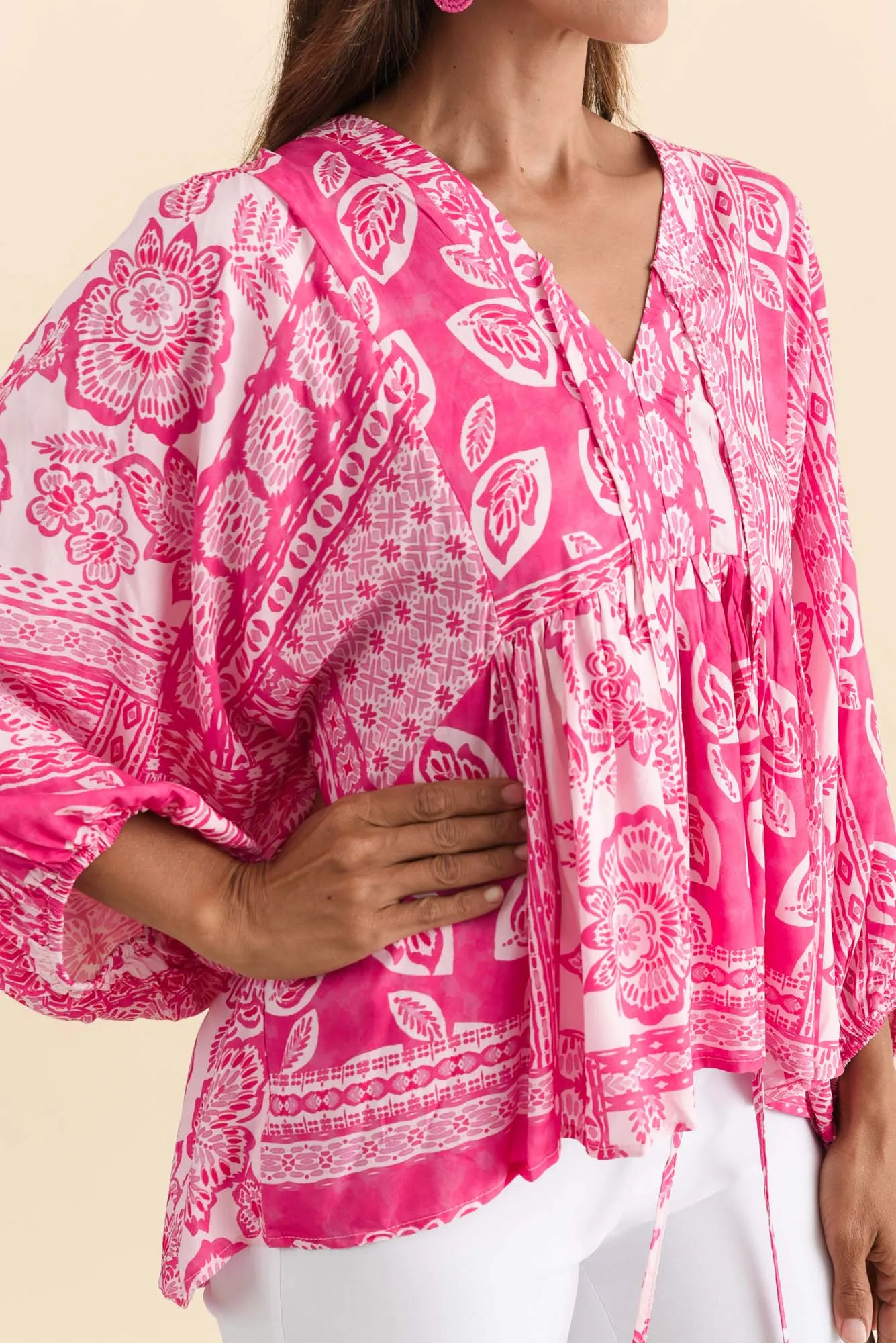 Tayler Pink Flower Puff Sleeve Top sold by Blue Bungalow product image thumbnail 5
