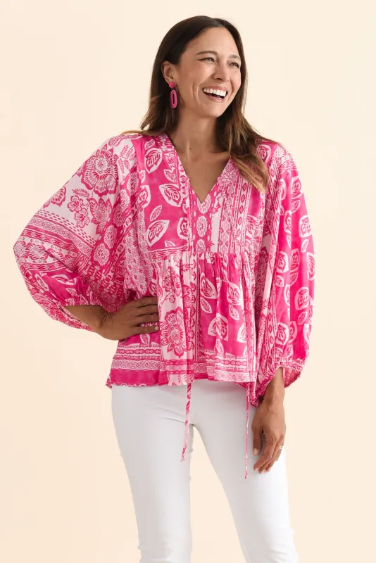 Tayler Pink Flower Puff Sleeve Top sold by Blue Bungalow