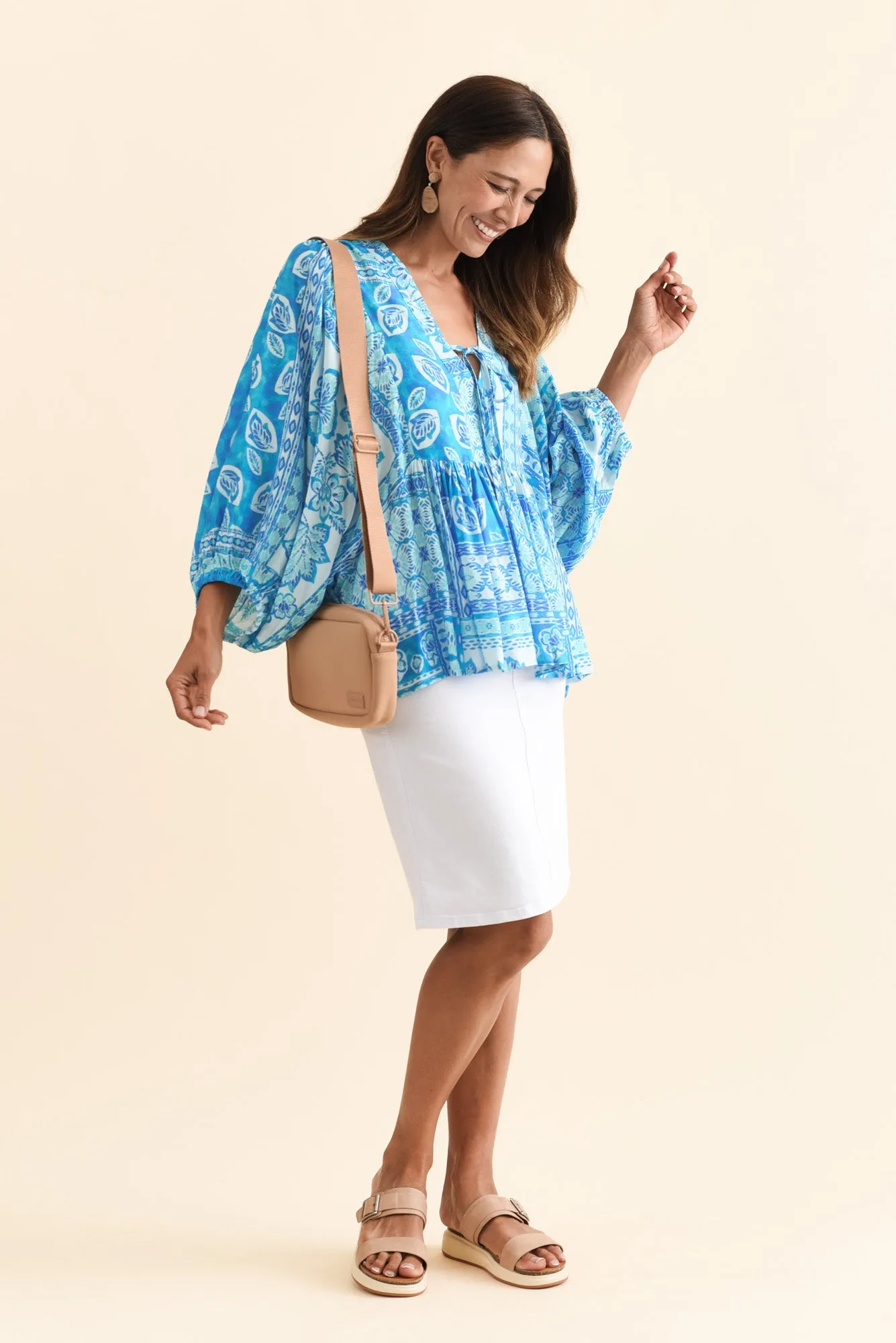 Tayler Blue Mosaic Puff Sleeve Top sold by Blue Bungalow product image thumbnail 2