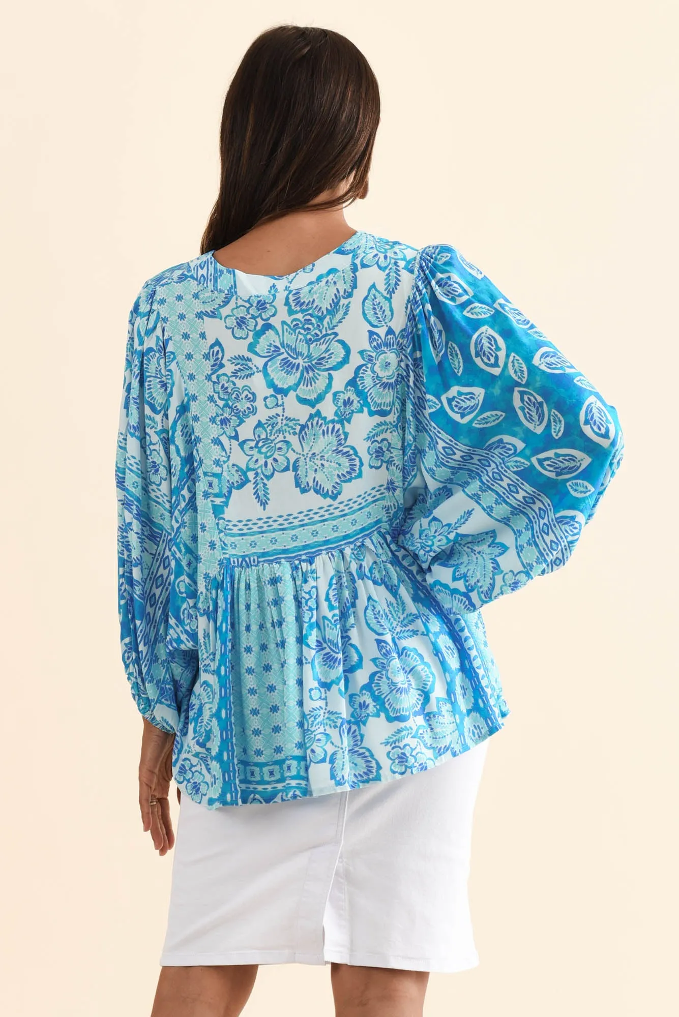 Tayler Blue Mosaic Puff Sleeve Top sold by Blue Bungalow product image thumbnail 4