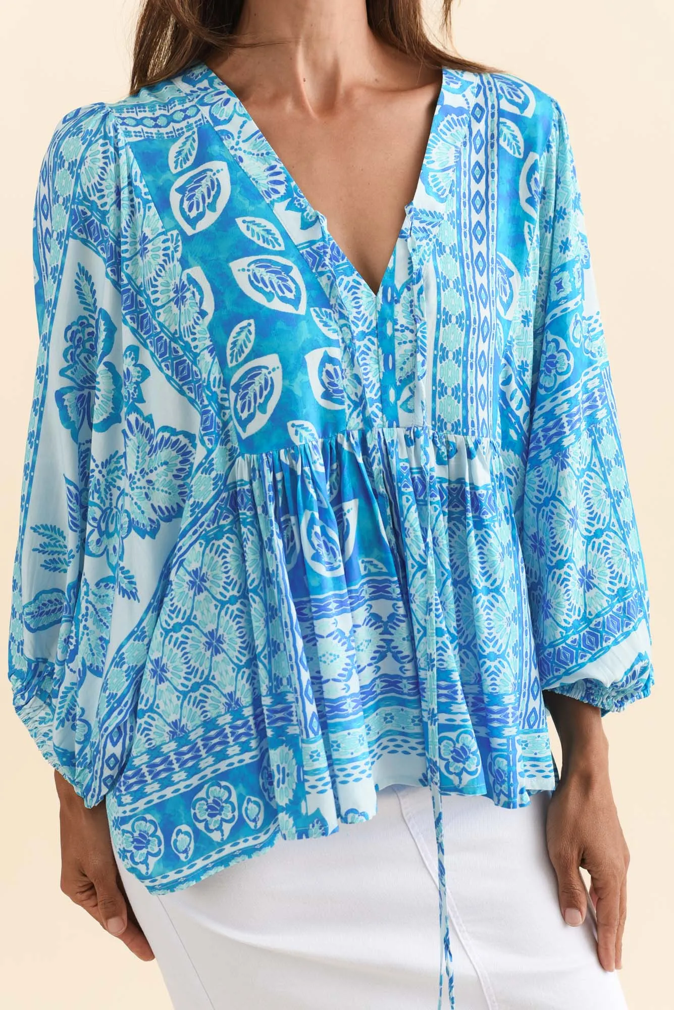 Tayler Blue Mosaic Puff Sleeve Top sold by Blue Bungalow product image thumbnail 5