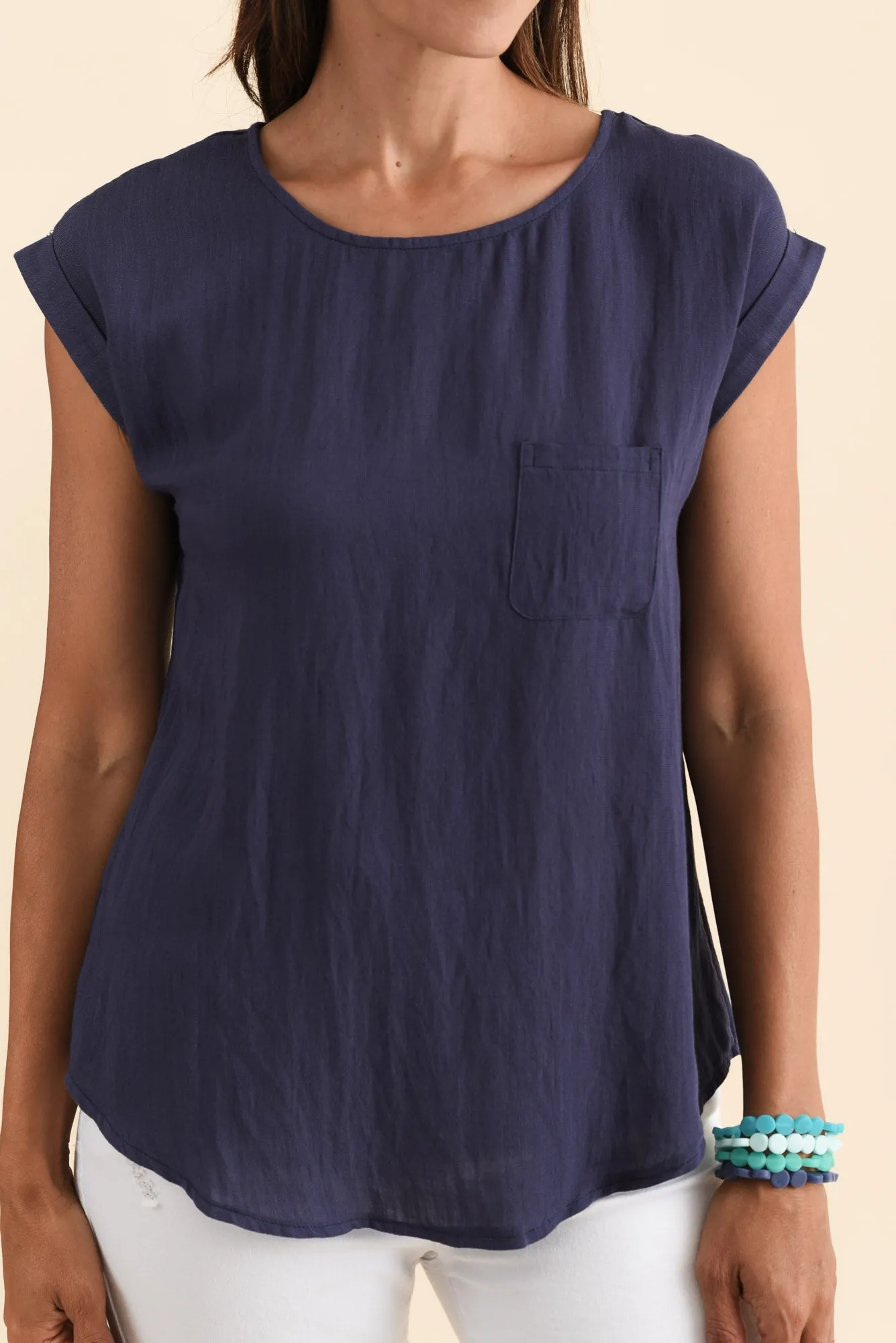 Aiden Navy Linen Blend Pocket Top sold by Blue Bungalow product image thumbnail 5