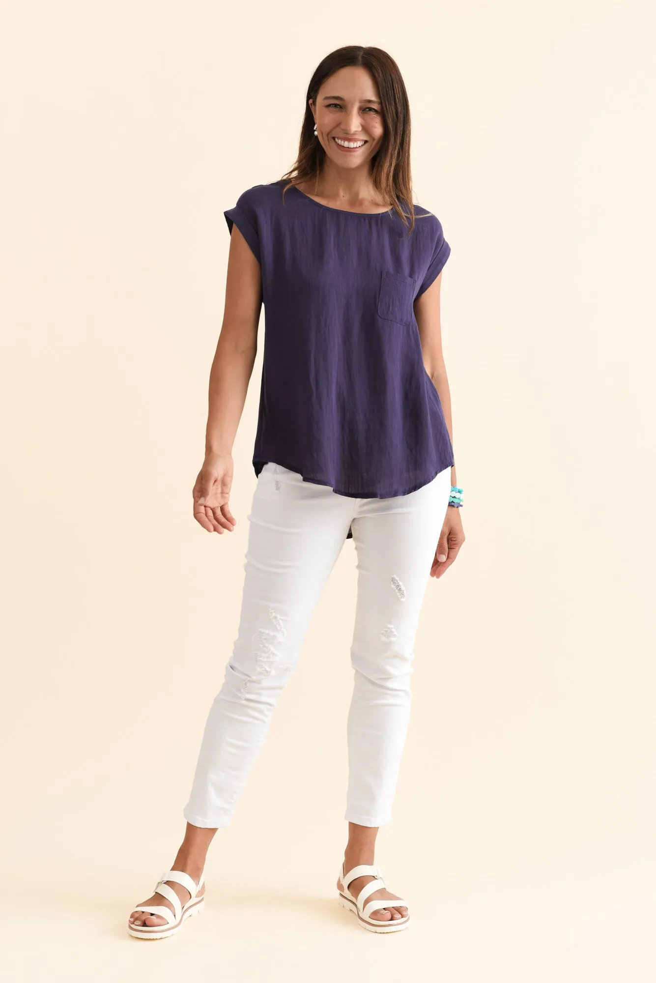 Aiden Navy Linen Blend Pocket Top sold by Blue Bungalow product image thumbnail 2