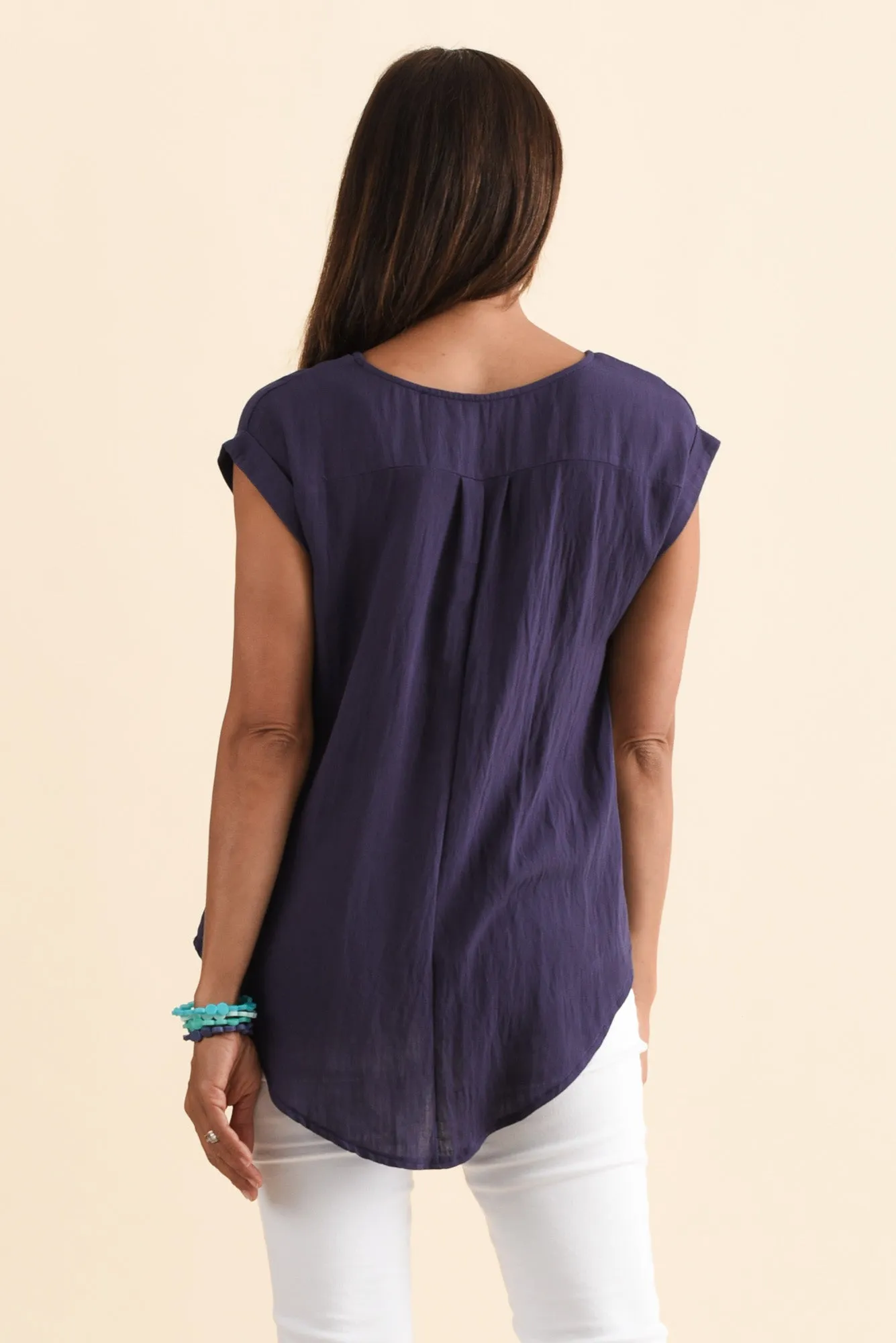 Aiden Navy Linen Blend Pocket Top sold by Blue Bungalow product image thumbnail 4