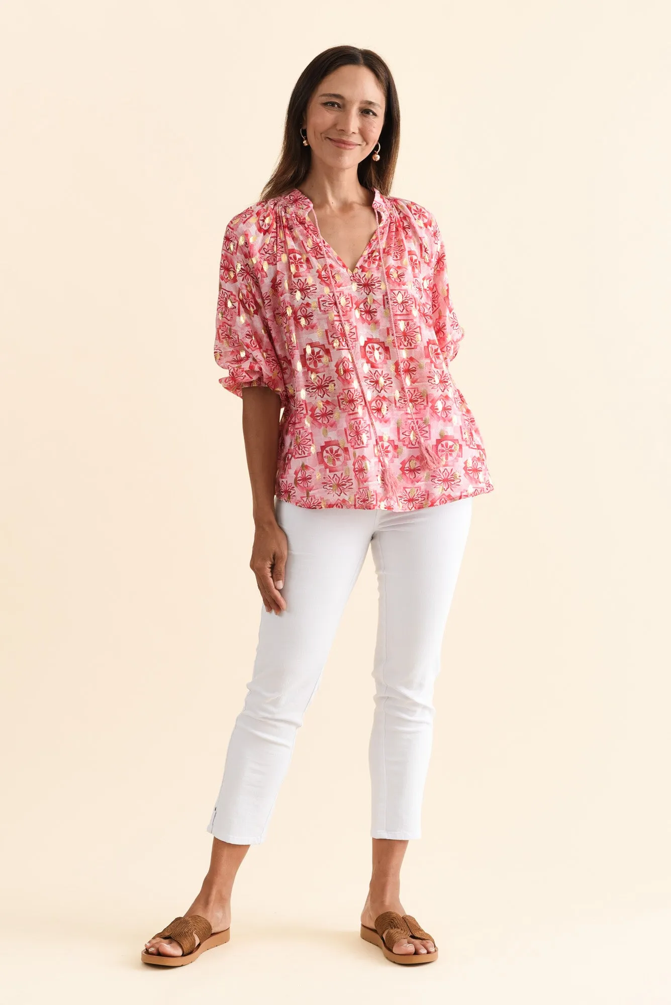Theo Pink Geo Cotton Blend Blouse sold by Blue Bungalow product image thumbnail 2