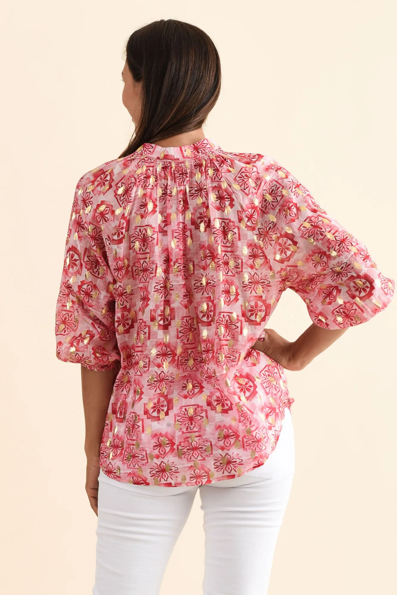 Theo Pink Geo Cotton Blend Blouse sold by Blue Bungalow product image thumbnail 4
