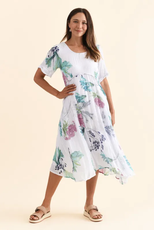 Ramona White Floral Cotton Blend Dress sold by Blue Bungalow