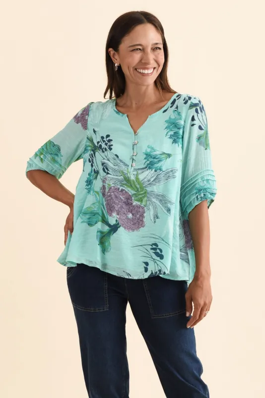 Ramy Blue Floral Cotton Blend Top sold by Blue Bungalow