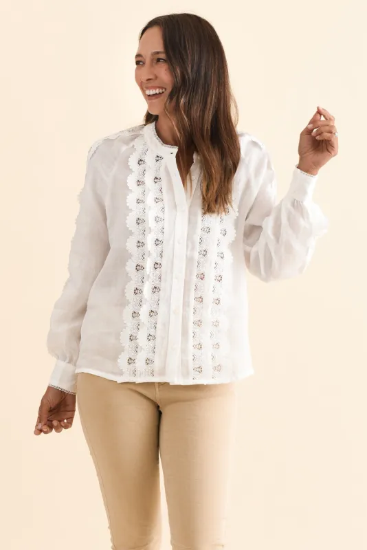 Romance White Lace Trim Blouse sold by Blue Bungalow
