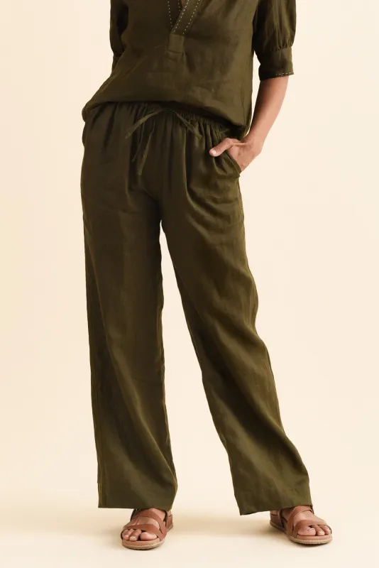 Perry Khaki Linen Drawstring Pants sold by Blue Bungalow