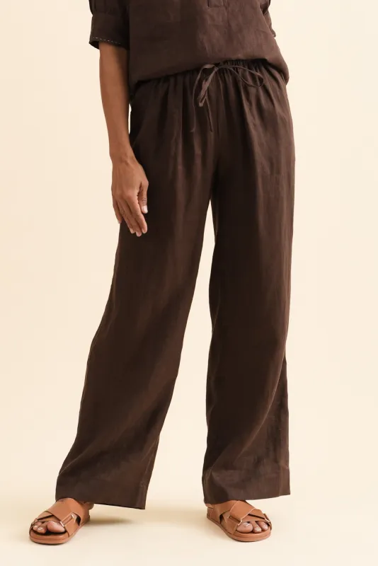 Perry Chocolate Linen Drawstring Pants sold by Blue Bungalow