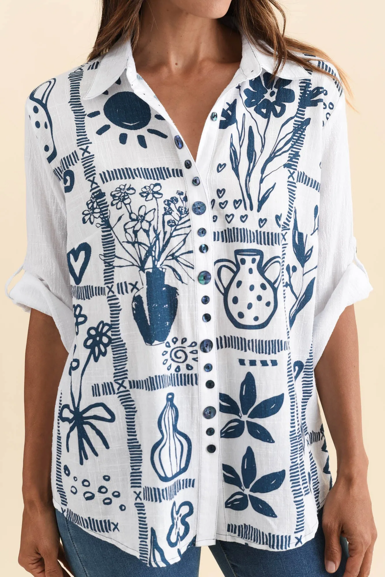 Georgina Blue Tile Cotton Shirt sold by Blue Bungalow product image thumbnail 5