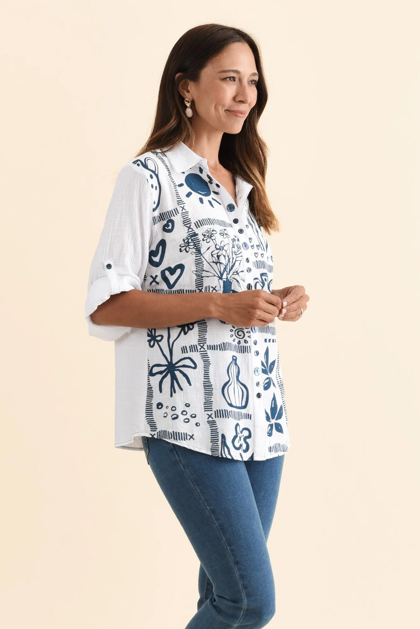 Georgina Blue Tile Cotton Shirt sold by Blue Bungalow product image thumbnail 3