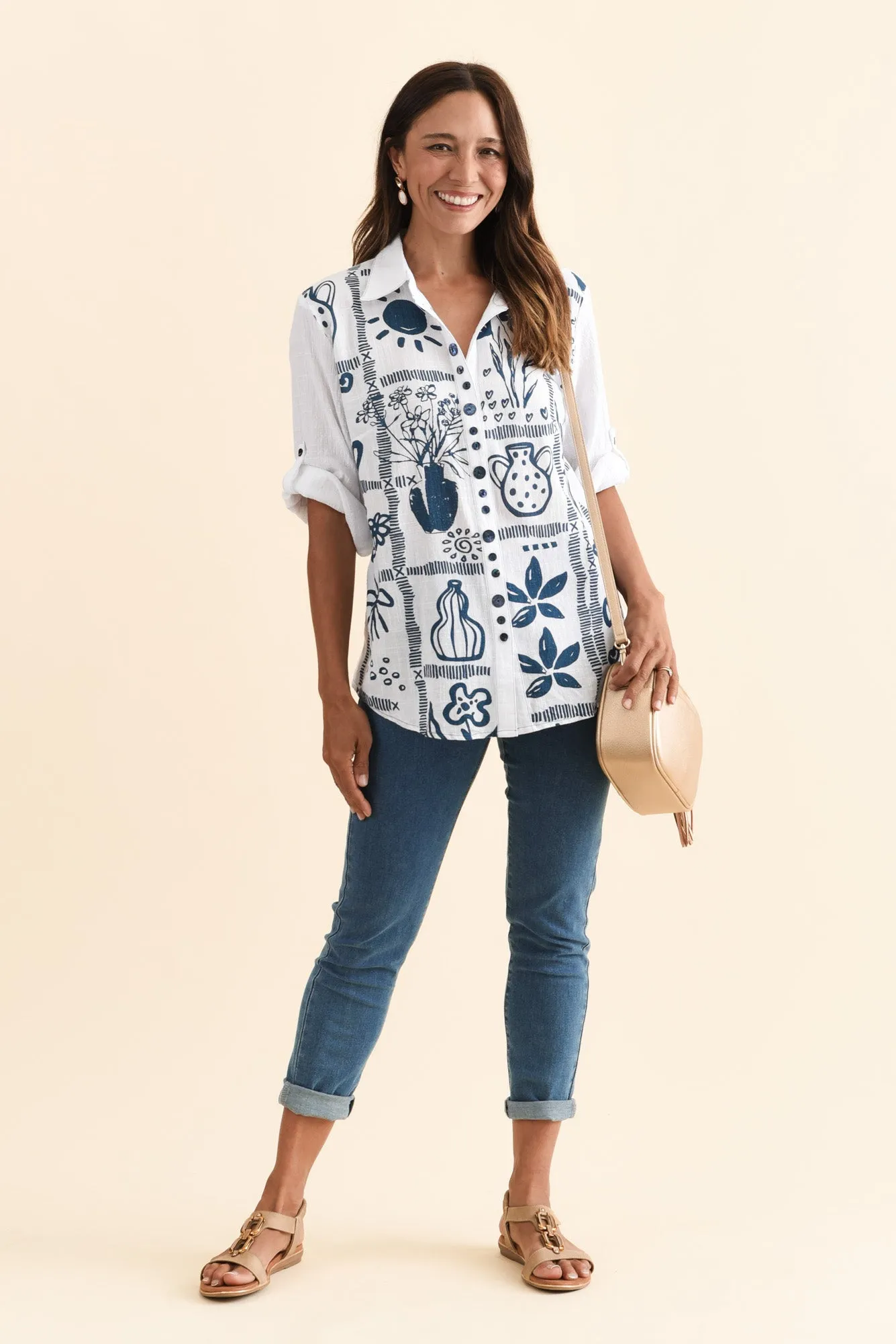 Georgina Blue Tile Cotton Shirt sold by Blue Bungalow product image thumbnail 2