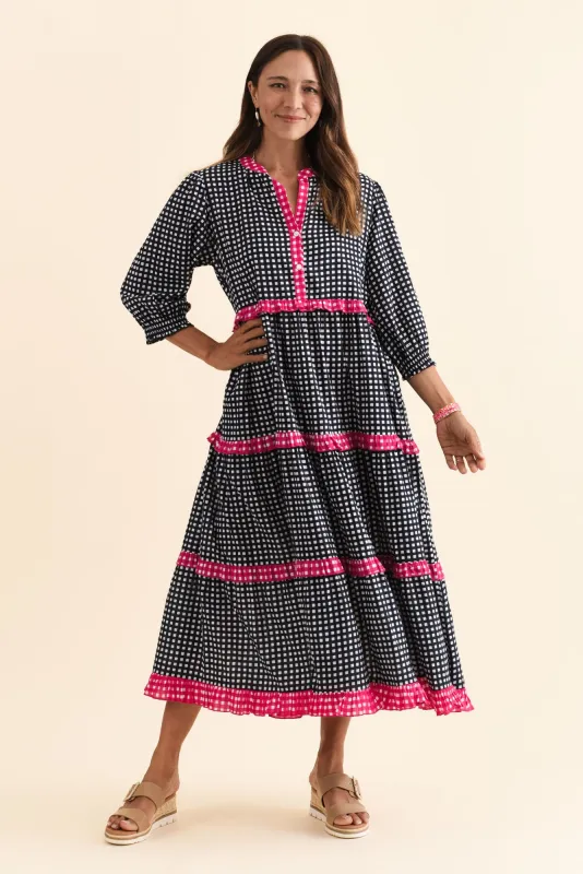Kesia Navy Spot Cotton Tier Dress sold by Blue Bungalow