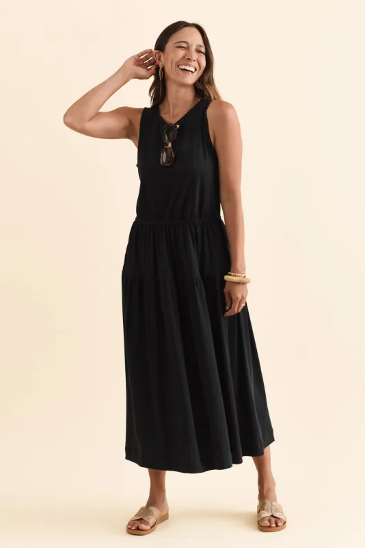 Coco Black Cotton Tier Dress sold by Blue Bungalow