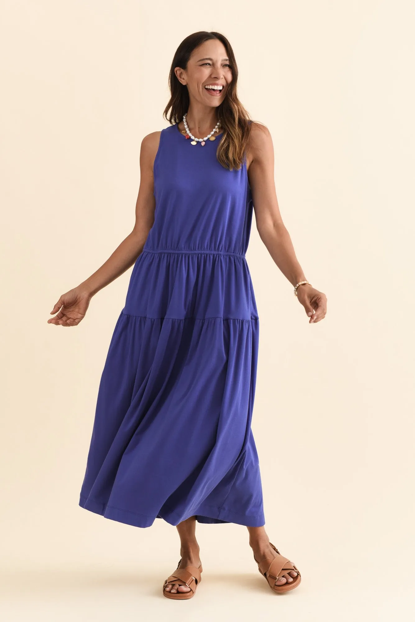 Coco Blue Cotton Tier Dress sold by Blue Bungalow