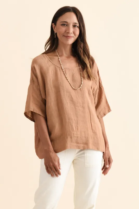 Barbara Mocha Linen Top sold by Blue Bungalow