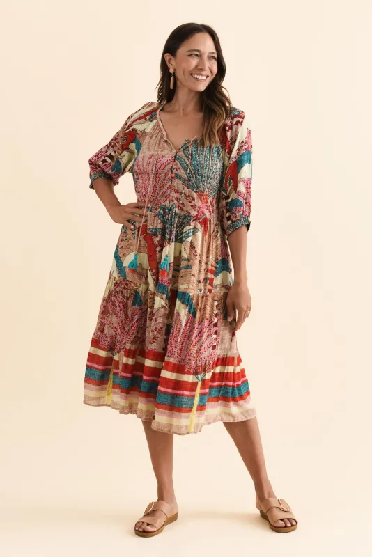 Hilaria Red Tropical Sleeved Dress sold by Blue Bungalow