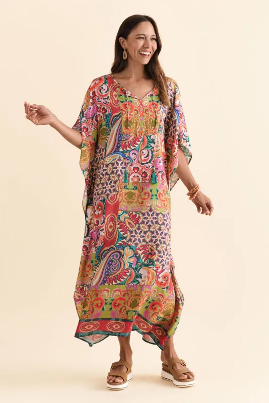 Elara Orange Mosaic Kaftan sold by Blue Bungalow