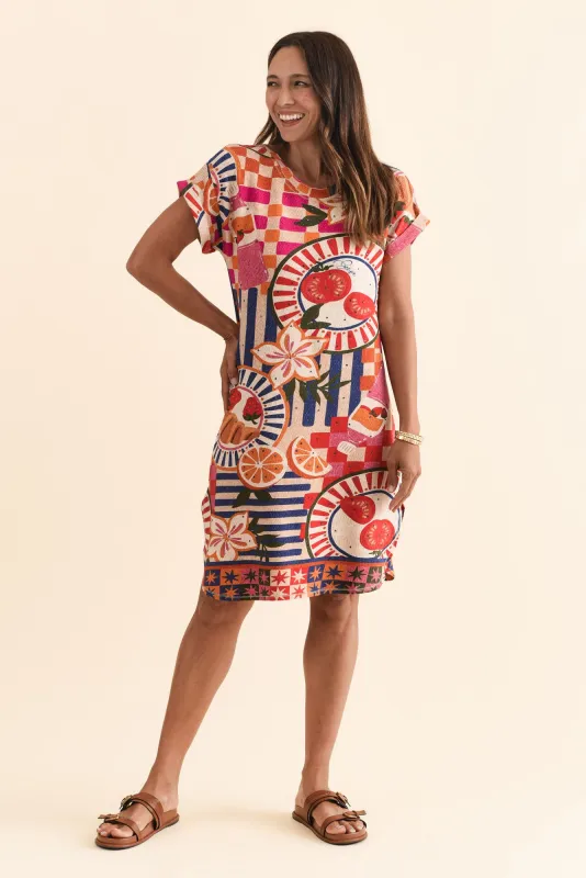 Talulah Peach Abstract Cotton Tee Dress sold by Blue Bungalow