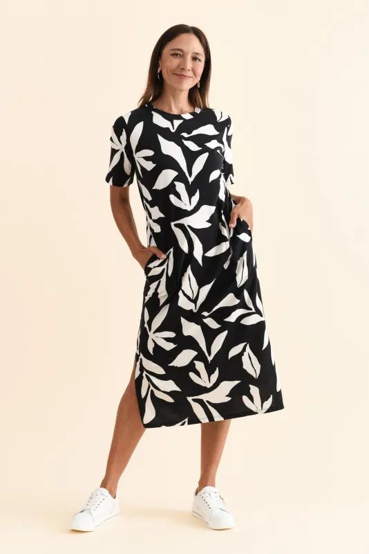 Mimosa Black Leaf Cotton Tee Dress sold by Blue Bungalow