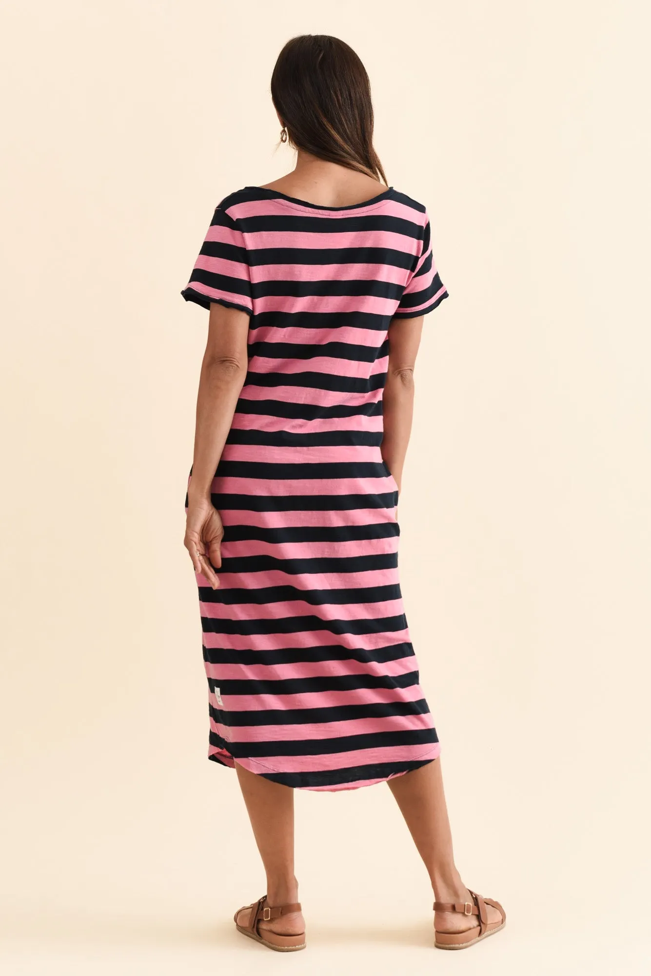 Maeve Hot Pink Stripe Cotton Midi Dress sold by Blue Bungalow product image thumbnail 4