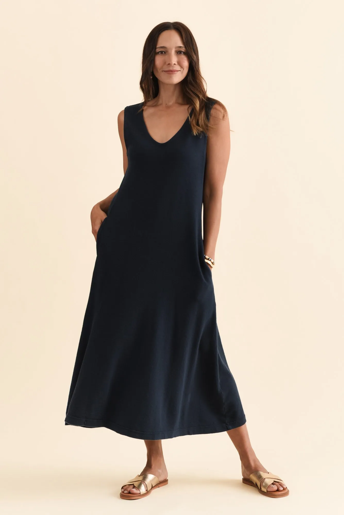 Aspen Navy Pocket Sleeveless Dress sold by Blue Bungalow