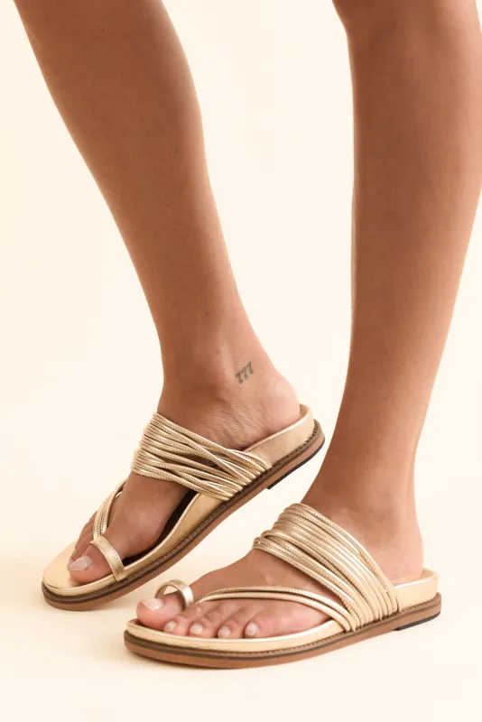 Carmelle Gold Leather Strappy Slide made by eos