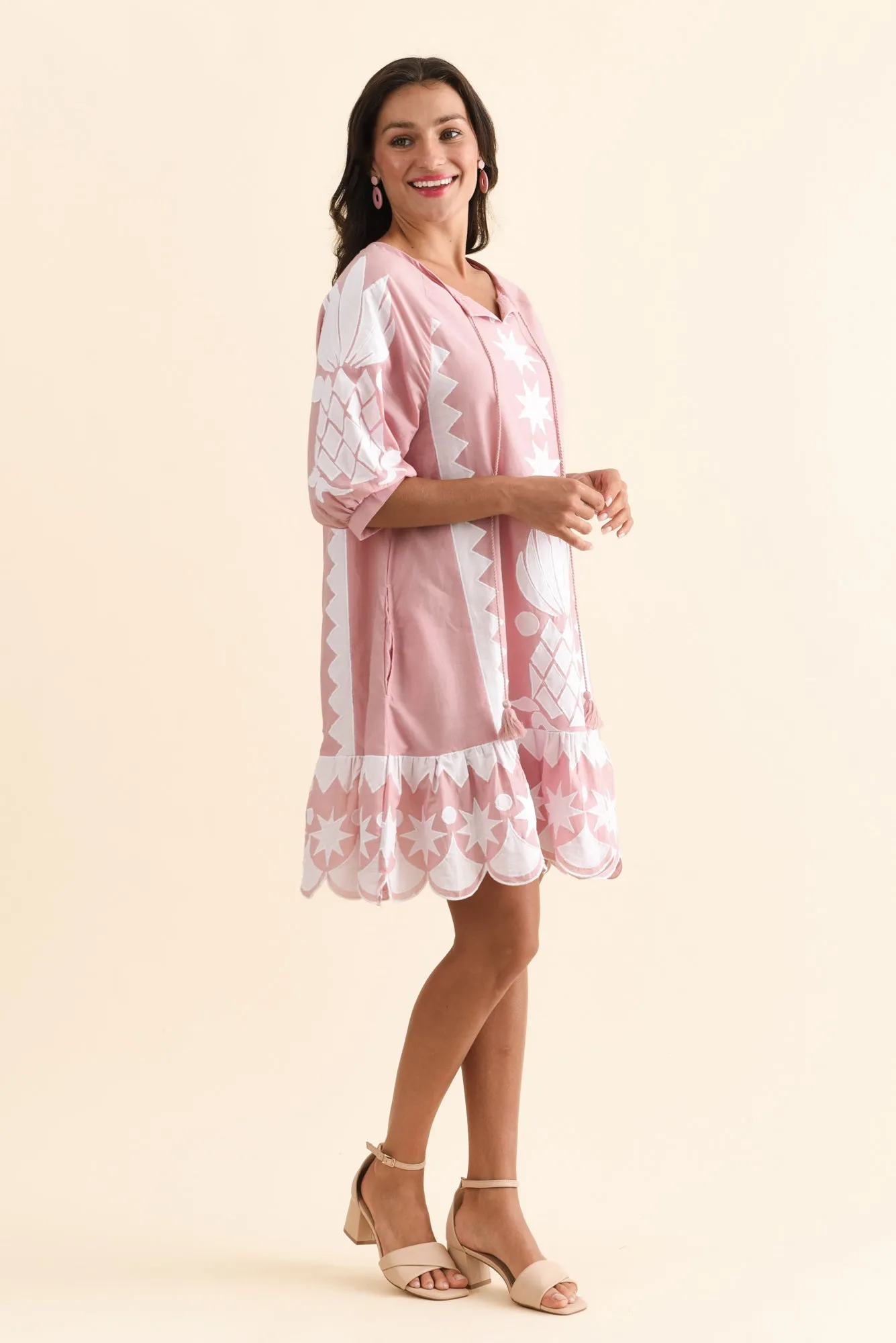 Tori Pink Abstract Cotton Tassel Dress sold by Blue Bungalow product image thumbnail 3