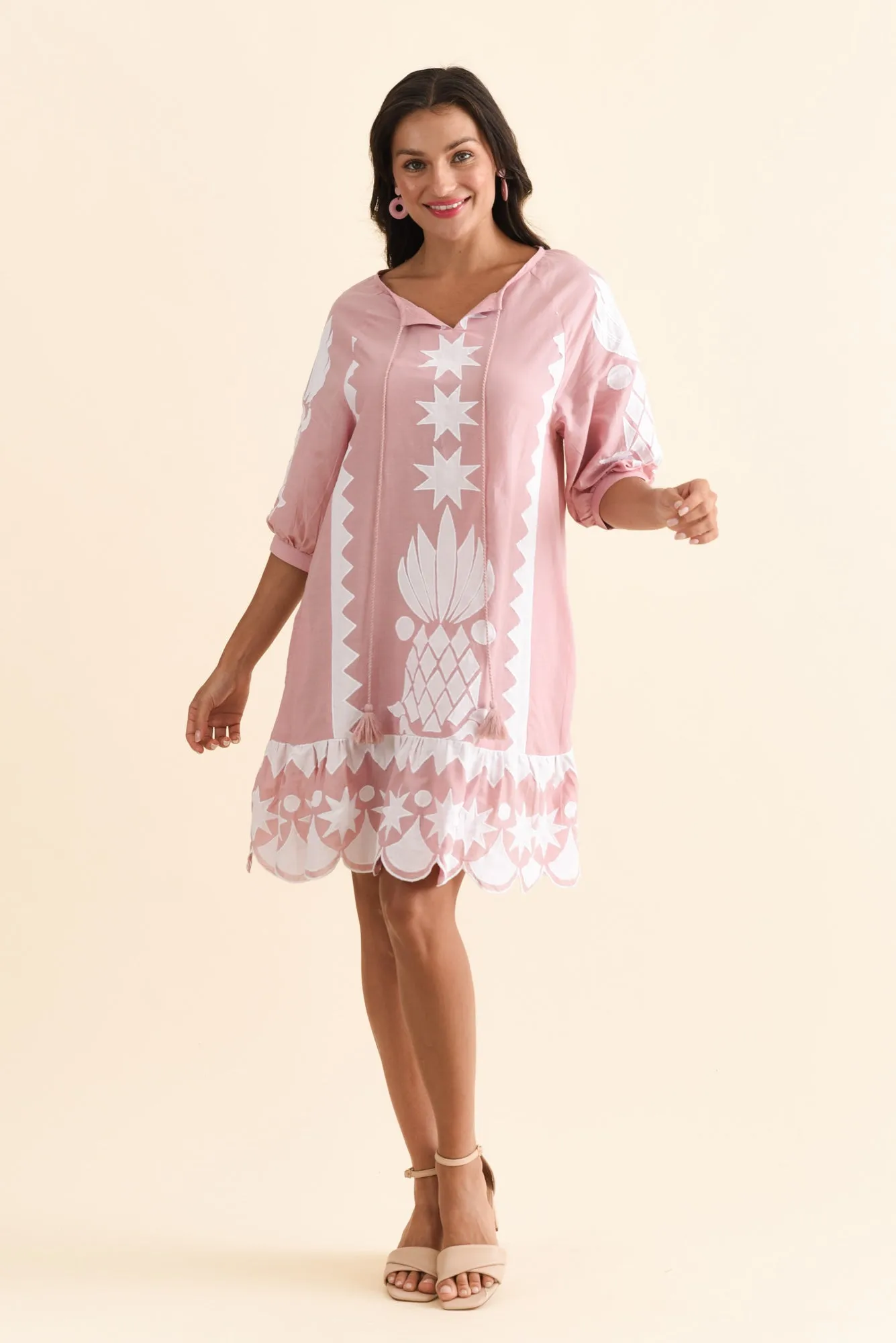 Tori Pink Abstract Cotton Tassel Dress sold by Blue Bungalow product image thumbnail 2