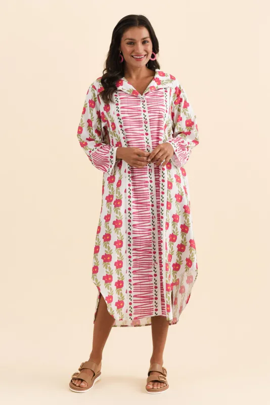 Ilena Pink Floral Cotton Shirt Dress sold by Blue Bungalow