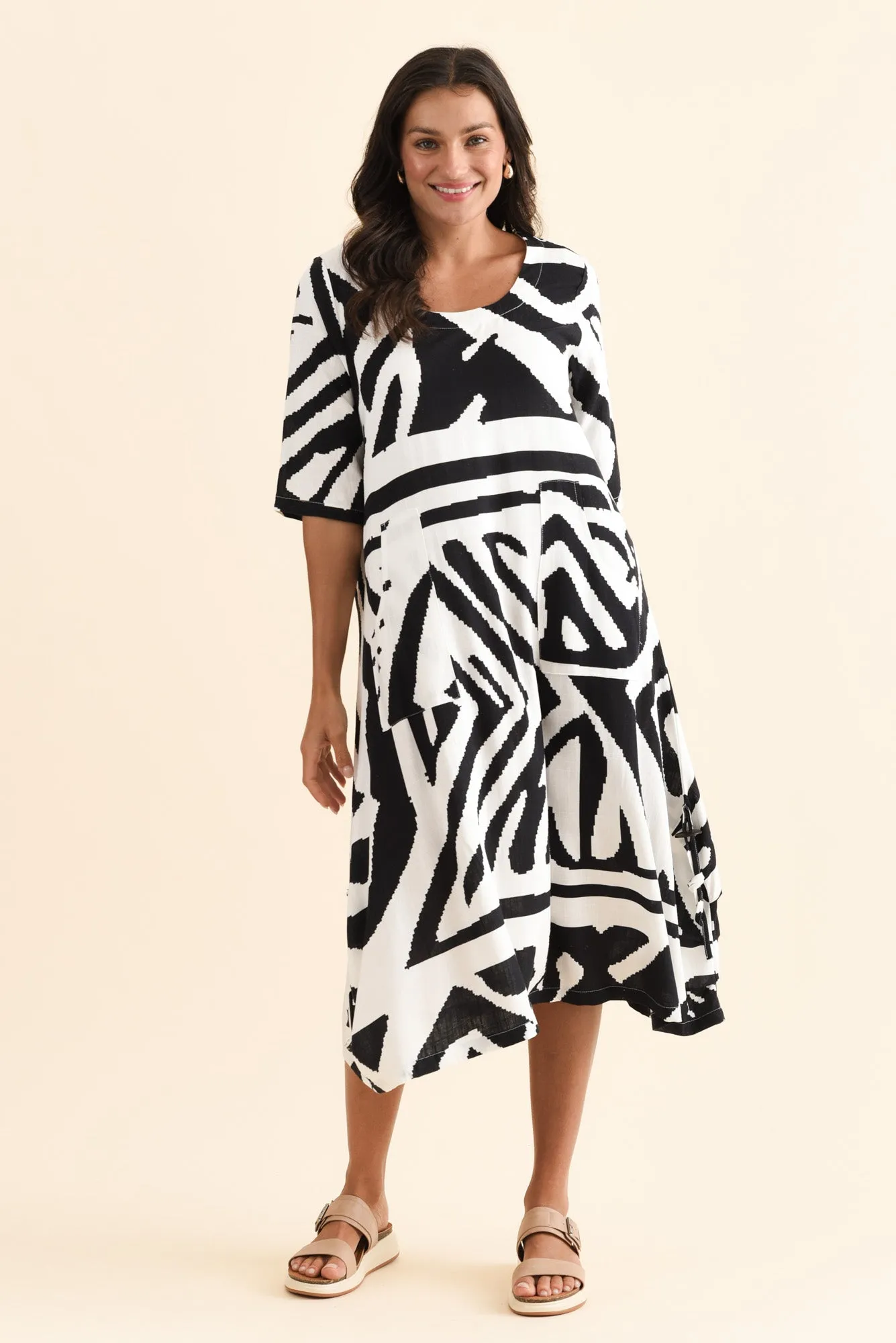 Hailee Black Abstract Linen Cotton Dress sold by Blue Bungalow