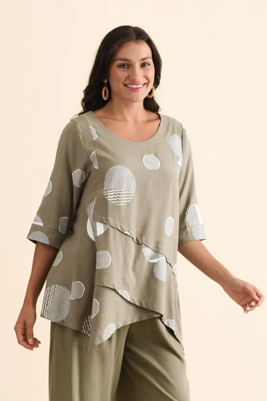 Anya Olive Spot Linen Cotton Top sold by Blue Bungalow